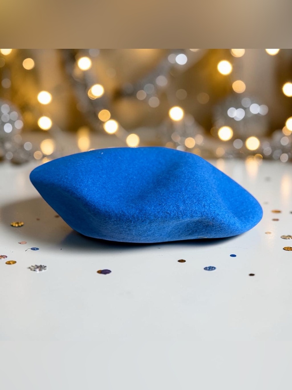 Vintage French Beret Hispano Laine Wool Basque Size S Royal Blue 10” w 5” Hole